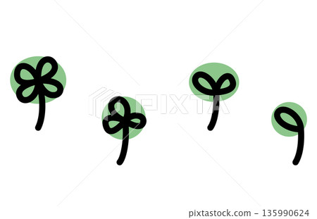 手繪可愛三葉草和葉子的插圖素材 手繪可愛三葉草和葉子的插圖素材 135990624