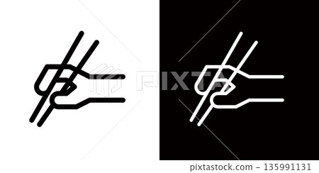 Chopsticks or Japanese food icon, Hand holding chopsticks Chopsticks or Japanese food icon, Hand holding chopsticks 135991131