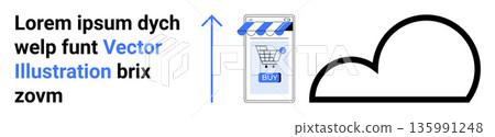 Online shopping, cloud storage, digital marketing, e-commerce growth, mobile commerce, data services. Mobile storefront with a cart icon alongside a cloud symbol. E-commerce and cloud storage concept Online shopping, cloud storage, digital marketing, e-commerce growth, mobile commerce, data services. Mobile storefront with a cart icon alongside a cloud symbol. E-commerce and cloud storage concept 135991248
