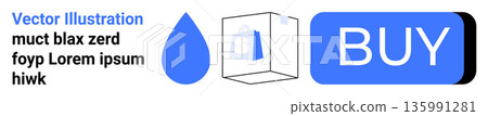 Ecommerce, hydration logos, online shopping, interface design, purchase buttons, water concept. Blue drop with 3D cube and a Buy button. Ecommerce and hydration emphasis for digital interfaces Ecommerce, hydration logos, online shopping, interface design, purchase buttons, water concept. Blue drop with 3D cube and a Buy button. Ecommerce and hydration emphasis for digital interfaces 135991281