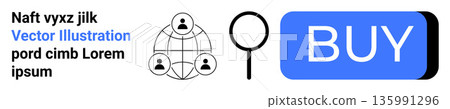 E-commerce, networking, online shopping, digital marketing, business, consumer behavior. a social network, magnifying glass and buy button. E-commerce and networking concept E-commerce, networking, online shopping, digital marketing, business, consumer behavior. a social network, magnifying glass and buy button. E-commerce and networking concept 135991296