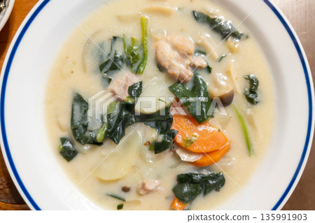 Hearty, warm homemade white stew Hearty, warm homemade white stew 135991903