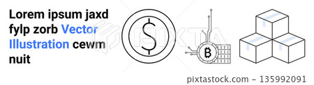 Financial technology, cryptocurrency, digital transactions, blockchain systems, virtual assets, online business. Dollar sign, Bitcoin symbol with network lines and geometric cubes. Cryptocurrency Financial technology, cryptocurrency, digital transactions, blockchain systems, virtual assets, online business. Dollar sign, Bitcoin symbol with network lines and geometric cubes. Cryptocurrency 135992091