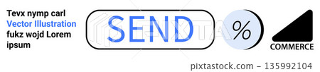 Digital marketing, online shopping, e-commerce transactions, mobile payment interfaces, user experience design, web development. Send button, percentage symbol and commerce graphic icon. Digital Digital marketing, online shopping, e-commerce transactions, mobile payment interfaces, user experience design, web development. Send button, percentage symbol and commerce graphic icon. Digital 135992104