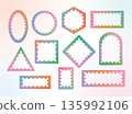 Pastel color gradient wavy edges geometric bold frames. Simple doodle squiggle shapes. Groovy cute girly vector frameworks, rectangle, oval, arch 135992106