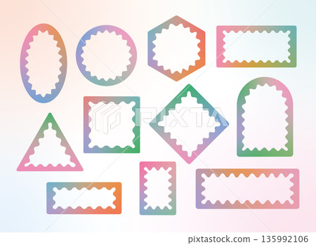 Pastel color gradient wavy edges geometric bold frames. Simple doodle squiggle shapes. Groovy cute girly vector frameworks, rectangle, oval, arch Pastel color gradient wavy edges geometric bold frames. Simple doodle squiggle shapes. Groovy cute girly vector frameworks, rectangle, oval, arch 135992106