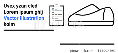 Productivity, task management, footwear design, organizational tools, lifestyle , minimalism. Black-and-white illustration a checklist with checks and a shoe. Productivity and task management focus Productivity, task management, footwear design, organizational tools, lifestyle , minimalism. Black-and-white illustration a checklist with checks and a shoe. Productivity and task management focus 135992160