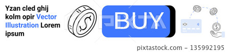E-commerce, online shopping, financial transactions, digital payments, cashless economy, fintech. Blue buy button, coin icon credit card and payment process graphics. E-commerce and digital payment E-commerce, online shopping, financial transactions, digital payments, cashless economy, fintech. Blue buy button, coin icon credit card and payment process graphics. E-commerce and digital payment 135992195
