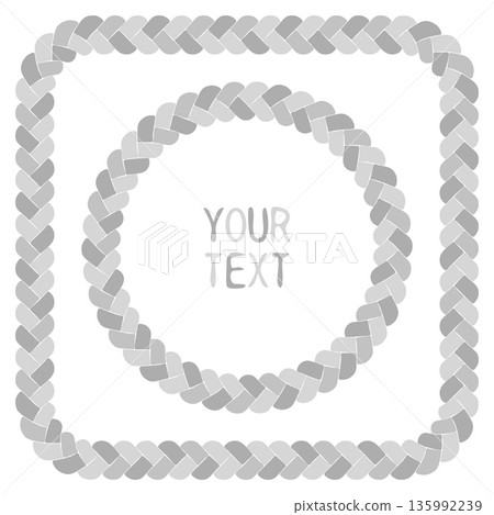 Braid Brush and Frame set, square circle geometric shape border, irregular edge hand drawn ink blob brush line ornament, sketch doodle groovy style design, decorative isolated graphic rope elements 135992239