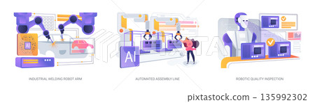 Industrial Robotics in Smart Factories abstract concept vector illustrations. Industrial Robotics in Smart Factories abstract concept vector illustrations. 135992302