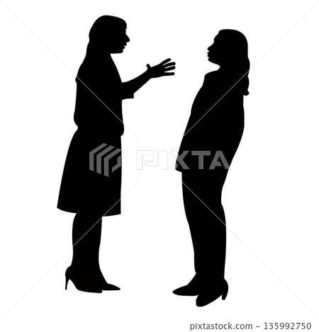 two women making chat, silhouette vector two women making chat, silhouette vector 135992750