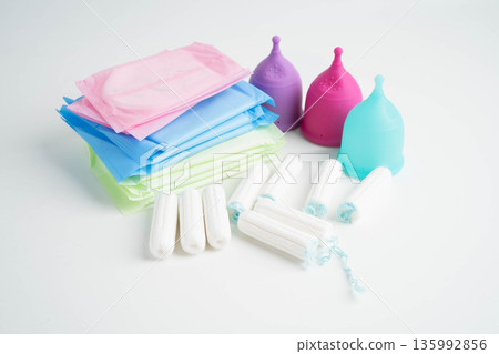 Sanitary hygiene set for women menstrual period cycle protection. Sanitary hygiene set for women menstrual period cycle protection. 135992856
