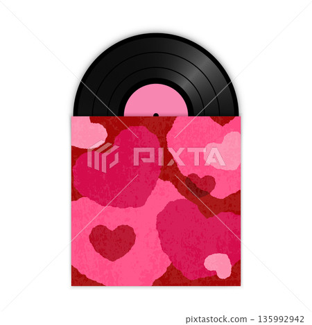 Realistic vinyl record in romantic cover with heart pattern. Love concept. Vector illustration Realistic vinyl record in romantic cover with heart pattern. Love concept. Vector illustration 135992942