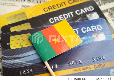 Cameroon flag on credit card, finance economy trading shopping online business. 135992951