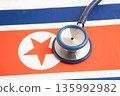 North Korea flag with black stethoscope, Business and finance concept. 135992982