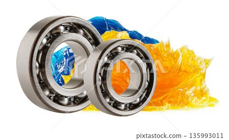 Grease and ball bearing isolated on white background. 135993011