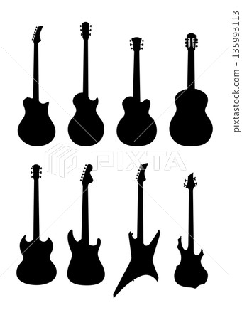 Set of guitar silhouettes stock illustration 135993113