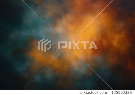 Vibrant Sunset with Deep Teal Background and Orange Hues in a Textured Atmospheric Scene Vibrant Sunset with Deep Teal Background and Orange Hues in a Textured Atmospheric Scene 135993329