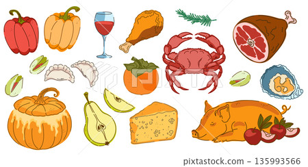 vector set of different fruits and vegetables vector set of different fruits and vegetables 135993566