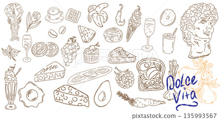 hand drawn vector set of sweets and desserts hand drawn vector set of sweets and desserts 135993567