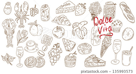 doodle set with hand drawn doodle coffee 135993573