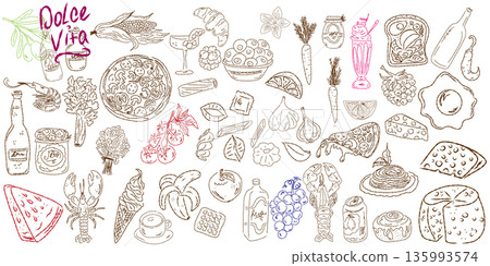 seamless pattern with different foods 135993574