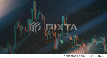 Colorful Candlestick Stock Chart with Market Indicators Colorful Candlestick Stock Chart with Market Indicators 135993672