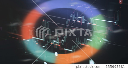 Stock Trading Chart Analyzed Through Circular Lens Overlay Stock Trading Chart Analyzed Through Circular Lens Overlay 135993681
