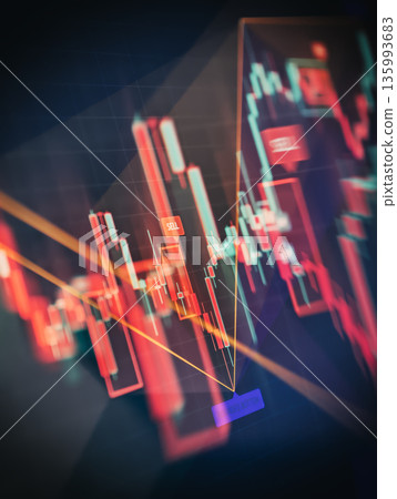 Trading Candlestick Chart With Sell Signal and Downtrend Pattern on Digital Screen,Stock Market Decline, Forex Volatility Trading Candlestick Chart With Sell Signal and Downtrend Pattern on Digital Screen,Stock Market Decline, Forex Volatility 135993683