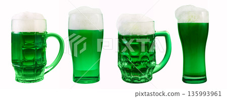 Green beer mugs and glasses celebrating st. Patrick's day 135993961