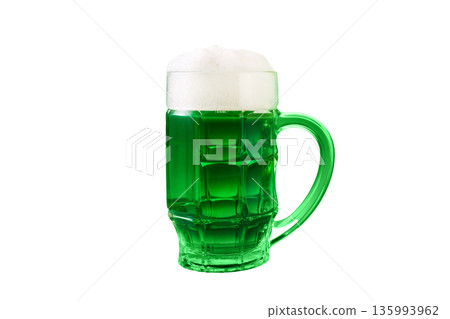 Green beer mug celebrating saint patrick's day with foam Green beer mug celebrating saint patrick's day with foam 135993962