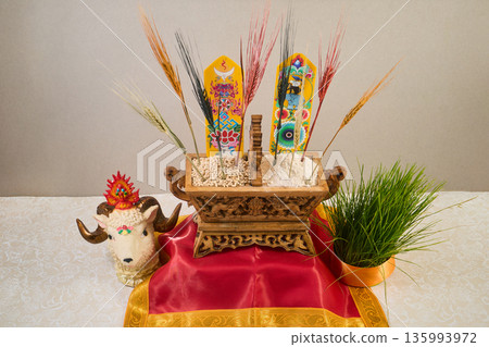 Losar tibetan new year traditional chemar offering ritual Losar tibetan new year traditional chemar offering ritual 135993972
