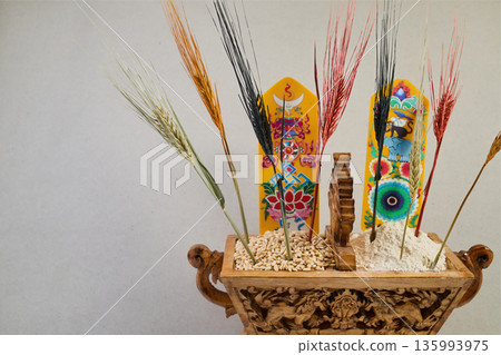 Chemar box offering grains for tibetan losar celebration 135993975