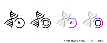 AI DNA genetics icon set with artificial intelligence biotechnology research biological engineering health technology 135993992