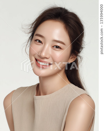 一位健康、笑容燦爛的女性穿著背心（健身/瑜伽） 135994000