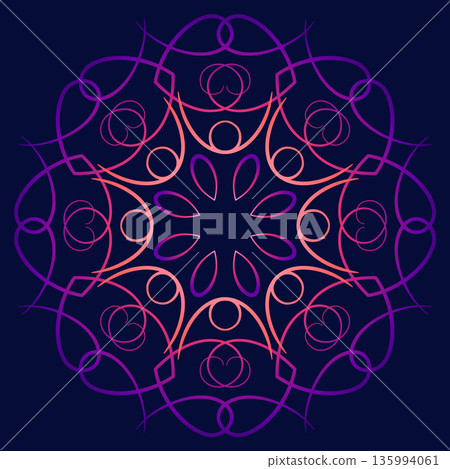 Mandala of deep purple shades of curved lines Mandala of deep purple shades of curved lines 135994061
