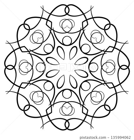 Black round geometry ornament mandala of swirls Black round geometry ornament mandala of swirls 135994062