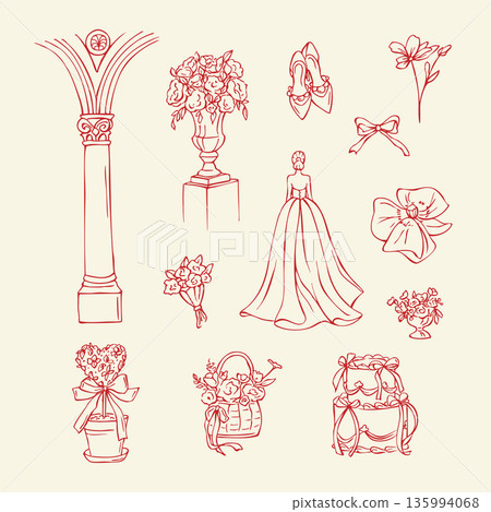 Set of elegant hand drawn wedding doodles Set of elegant hand drawn wedding doodles 135994068