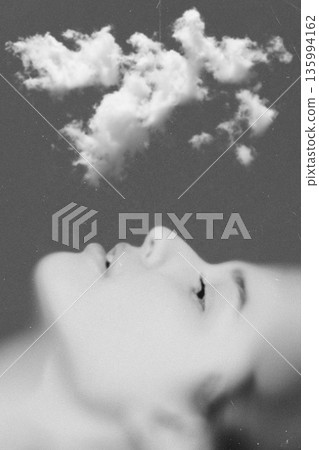 Person dreaming or imagining with cloud thought bubble 135994162