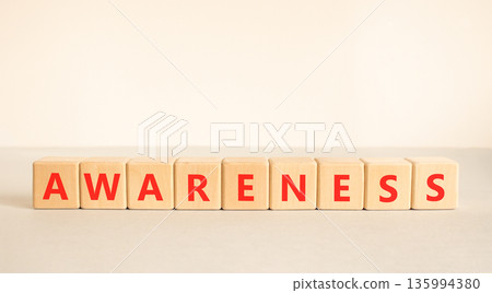 Awareness symbol. Concept word Awareness on beautiful wooden blocks. Beautiful white and grey background. Business education awareness concept. Copy space. Awareness symbol. Concept word Awareness on beautiful wooden blocks. Beautiful white and grey background. Business education awareness concept. Copy space. 135994380