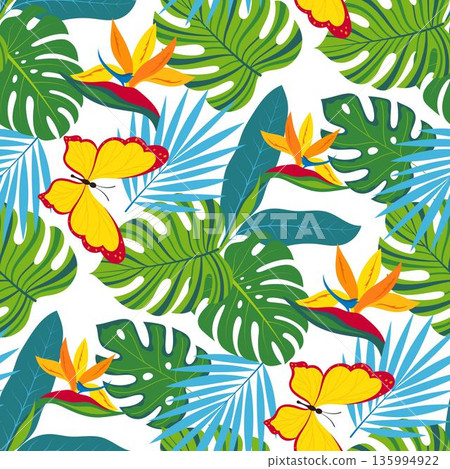 tropical pattern with butterflies and flowers 135994922