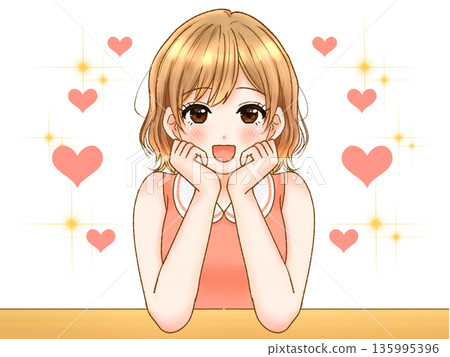 Illustration of a cute girl with a cunning upward glance 2 Illustration of a cute girl with a cunning upward glance 2 135995396