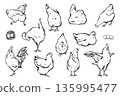 Set of chickens and rooster. Decorative bird hen silhouette 135995477