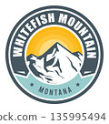 Whitefish mountains, Montana, emblem or label with snow-covered mountains, vector 135995494