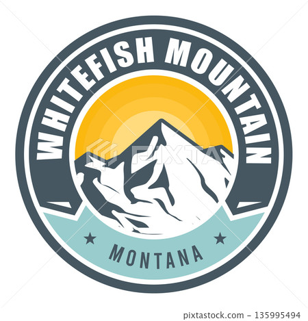 Whitefish mountains, Montana, emblem or label with snow-covered mountains, vector 135995494