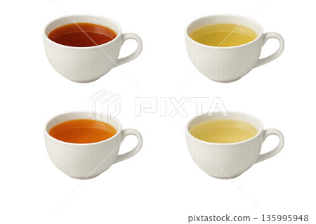 Png collection of traditional tea varieties in white cups isolated on transparent background. concept of classic teas, beverage diversity, hot drinks for relaxation. 135995948