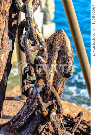 Rust of metals. Corrosion of metal. Rust and corrosion in the weld. Corrosive Rust on old iron, grunge rust texture, Rush on metal fence or structure of old anchor. 135996564