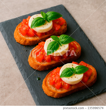 番茄和馬蘇里拉起司義式烤麵包風格 135996574