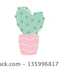 Pastel Cute Heart Cactus. Handdrawn cute cactus in the heart shape, isolated on a transparent background. Perfect for Valentine Day greeting card or wedding invitation. PNG and Vector illustration 135996817