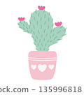 Sweet pastel cactus. Hand-drawn cute cactus in a pot in pastel colors, isolated on a transparent background. PNG and vector illustration 135996818